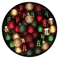 Bellatio 42x stuks kunststof kerstballen donkergroen, donkerrood en goud mix 3 cm -