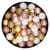 Bellatio 42x stuks kunststof kerstballen lichtroze, parelmoer wit en goud mix 3 cm -