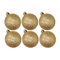 Cosy & Trendy 6x stuks kunststof glitter kerstballen goud 6 cm -