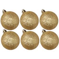 Cosy & Trendy 6x stuks kunststof glitter kerstballen goud 8 cm -