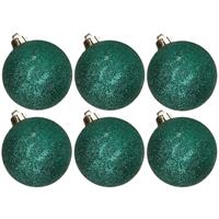 Cosy & Trendy 6x stuks kunststof glitter kerstballen petrol groen 8 cm -