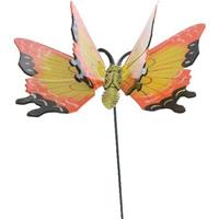 Metalen Vlinder Geel/oranje 17 X 60 Cm Op Steker - Tuindecoratie Vlinders - Dierenbeelden