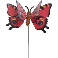 Metalen Vlinder Rood 17 X 60 Cm Op Steker - Tuindecoratie Vlinders - Dierenbeelden