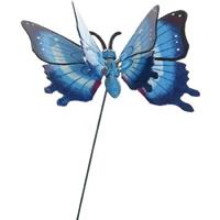 Decoris Metalen Vlinder Blauw 11 X 70 Cm Op Steker - Tuinbeelden