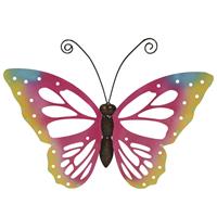Decoris Grote Roze Deco Vlinder/muurvlinder Van Metaal 51 X 38 Cm Tuindecoratie - Tuinbeelden