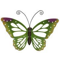 Decoris Grote Groene Deco Vlinder/muurvlinder Van Metaal 51 X 38 Cm Tuindecoratie - Tuinbeelden