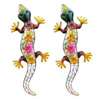 Decoris 2x Stuks Grote Metalen Salamander Gekleurd 55 X 25 Cm Tuin Decoratie - Tuinbeelden