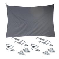 Hesperide Premium kwaliteit schaduwdoek/zonnescherm Shae rechthoekig grijs 2 x 3 meter met ophanghaken -