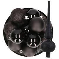Bellatio 24x stuks kunststof kerstballen 6 cm inclusief glitter piek zwart -