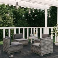 vidaXL 4-delige Loungeset met kussens poly rattan grijs