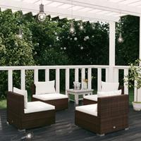 vidaXL 4-delige Loungeset met kussens poly rattan bruin