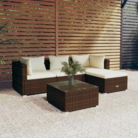 vidaXL 5-delige Loungeset met kussens poly rattan bruin