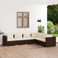 vidaXL 6-delige Loungeset met kussens poly rattan bruin