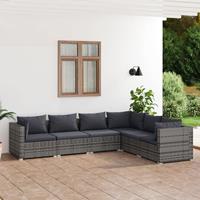 vidaXL 6-delige Loungeset met kussens poly rattan grijs