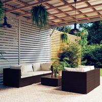 vidaXL 6-delige Loungeset met kussens poly rattan bruin