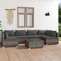 vidaXL 7-delige Loungeset met kussens poly rattan grijs