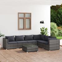 vidaXL 7-tlg. Garten-Lounge-Set mit Kissen Poly Rattan Grau 