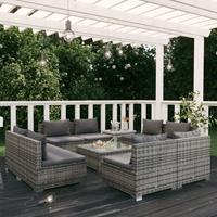 vidaXL 9-delige Loungeset met kussens poly rattan grijs