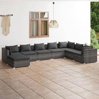 vidaXL 8-delige Loungeset met kussens poly rattan grijs