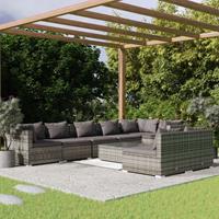 vidaXL 9-tlg. Garten-Lounge-Set mit Kissen Grau Poly Rattan 