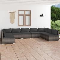 vidaXL 9-delige Loungeset met kussens poly rattan grijs