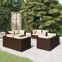 vidaXL 8-delige Loungeset met kussens poly rattan bruin