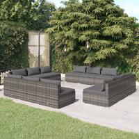 vidaXL 12-tlg. Garten-Lounge-Set mit Kissen Poly Rattan Grau 