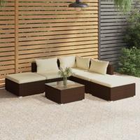 vidaXL 6-tlg. Garten-Lounge-Set mit Kissen Poly Rattan Braun 