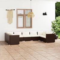 vidaXL 9-delige Loungeset met kussens poly rattan bruin