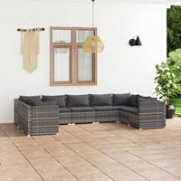 vidaXL 9-delige Loungeset met kussens poly rattan grijs