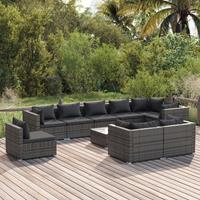 vidaXL 10-delige Loungeset met kussens poly rattan grijs