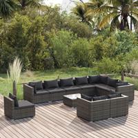 vidaXL 11-tlg. Garten-Lounge-Set mit Kissen Poly Rattan Grau 