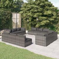 vidaXL 12-delige Loungeset met kussens poly rattan grijs