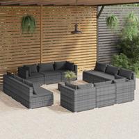 vidaXL 13-tlg. Garten-Lounge-Set mit Kissen Poly Rattan Grau 