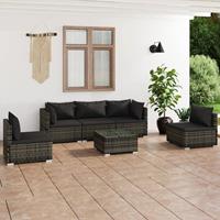 vidaXL 6-delige Loungeset met kussens poly rattan grijs