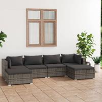 vidaXL 6-delige Loungeset met kussens poly rattan grijs