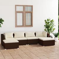 vidaXL 6-delige Loungeset met kussens poly rattan bruin