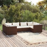 vidaXL 6-delige Loungeset met kussens poly rattan bruin