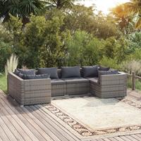 vidaXL 6-delige Loungeset met kussens poly rattan grijs