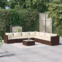 vidaXL 8-delige Loungeset met kussens poly rattan bruin