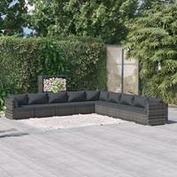 vidaXL 9-tlg. Garten-Lounge-Set mit Kissen Poly Rattan Grau 