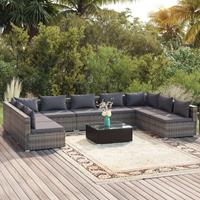 vidaXL 10-tlg. Garten-Lounge-Set mit Kissen Poly Rattan Grau 