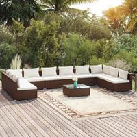 vidaXL 11-delige Loungeset met kussens poly rattan bruin