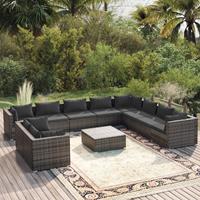 vidaXL 11-tlg. Garten-Lounge-Set mit Kissen Grau Poly Rattan 