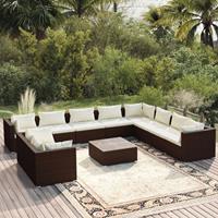 vidaXL 11-delige Loungeset met kussens poly rattan bruin