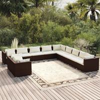 vidaXL 11-delige Loungeset met kussens poly rattan bruin