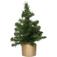 Bellatio Decorations Mini kunstboom/kunst kerstboom groen 45 cm met gouden pot - Kunstboompjes/kerstboompjes