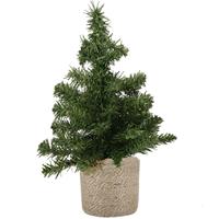 Bellatio Mini kunstboom/kunst kerstboom groen 45 cm met naturel jute pot - Kunstboompjes/kerstboompjes