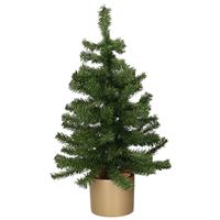 Decoris Kunst kerstboom/kunstboom groen 60 cm met gouden pot - Kunstboompjes/kerstboompjes