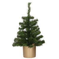 Decoris Kunstboom/kunst kerstboom 75 cm met gouden pot - Kunstboompjes/kerstboompjes